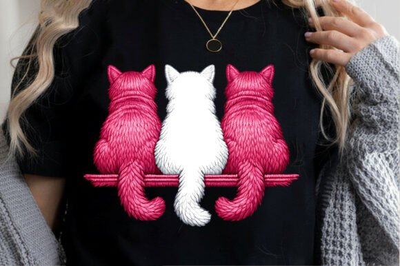 3 Cats on a Rail Outline Embroidery Art