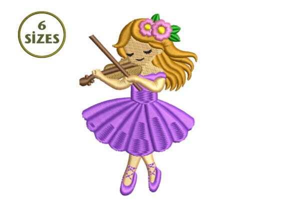 Ballerina Girl Violin Embroidery