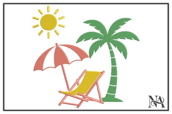 Beach Vacation Scene Embroidery Design