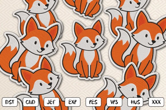 Cute Fox Patch Embroidery Design
