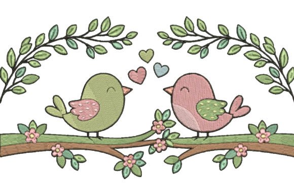 Cute Love Birds Embroidery Design