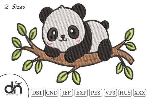 Cute Panda on Tree Branch Embroidery