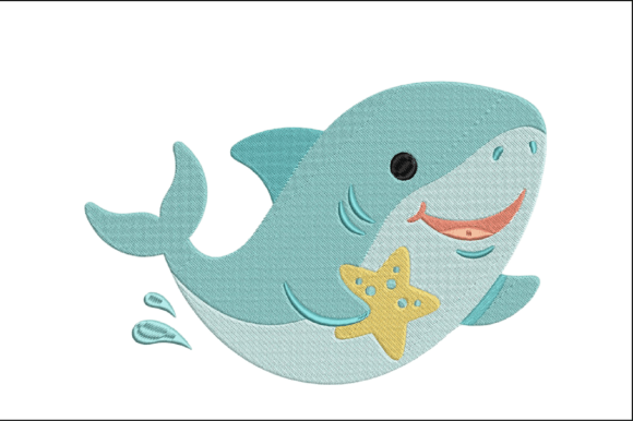 Cute Shark with Starfish Embroidery