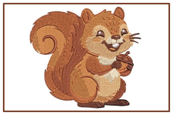 Cute Squirrel with Acorn Embroidery