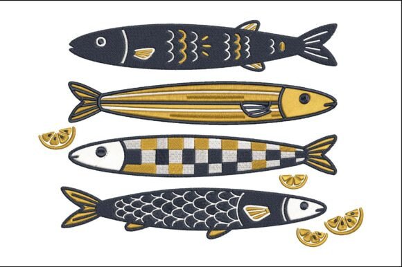 Fish Set Embroidery Design Art