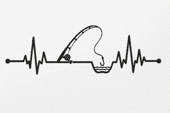 Heartbeat Fishing Embroidery Design