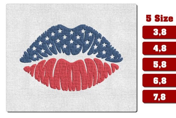 Patriotic USA Flag Lips Embroidery File