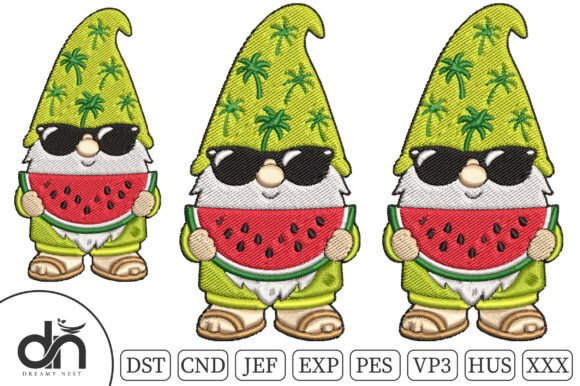 Summer Watermelon Gnome Embroidery Design